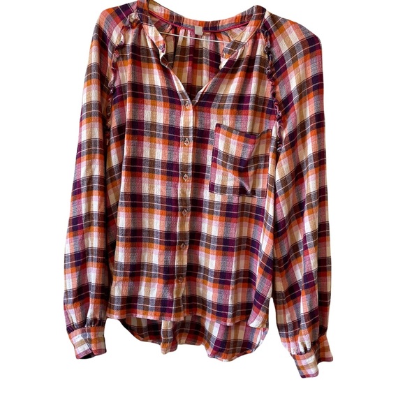 Pilcro Anthropologie Peasant Plaid Breezy Button Up Shirt - Picture 3 of 11